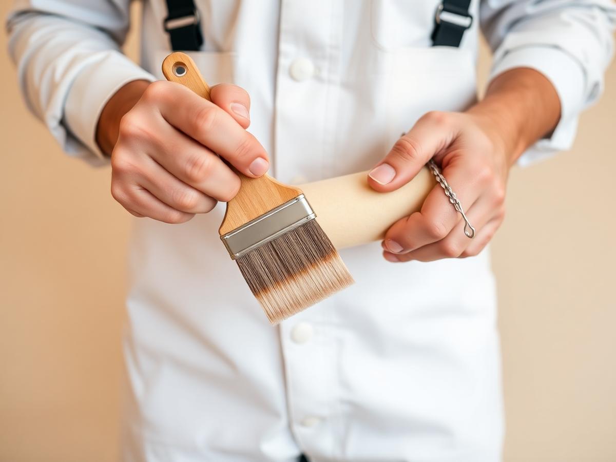 Handwerker hält einen Malerpinsel