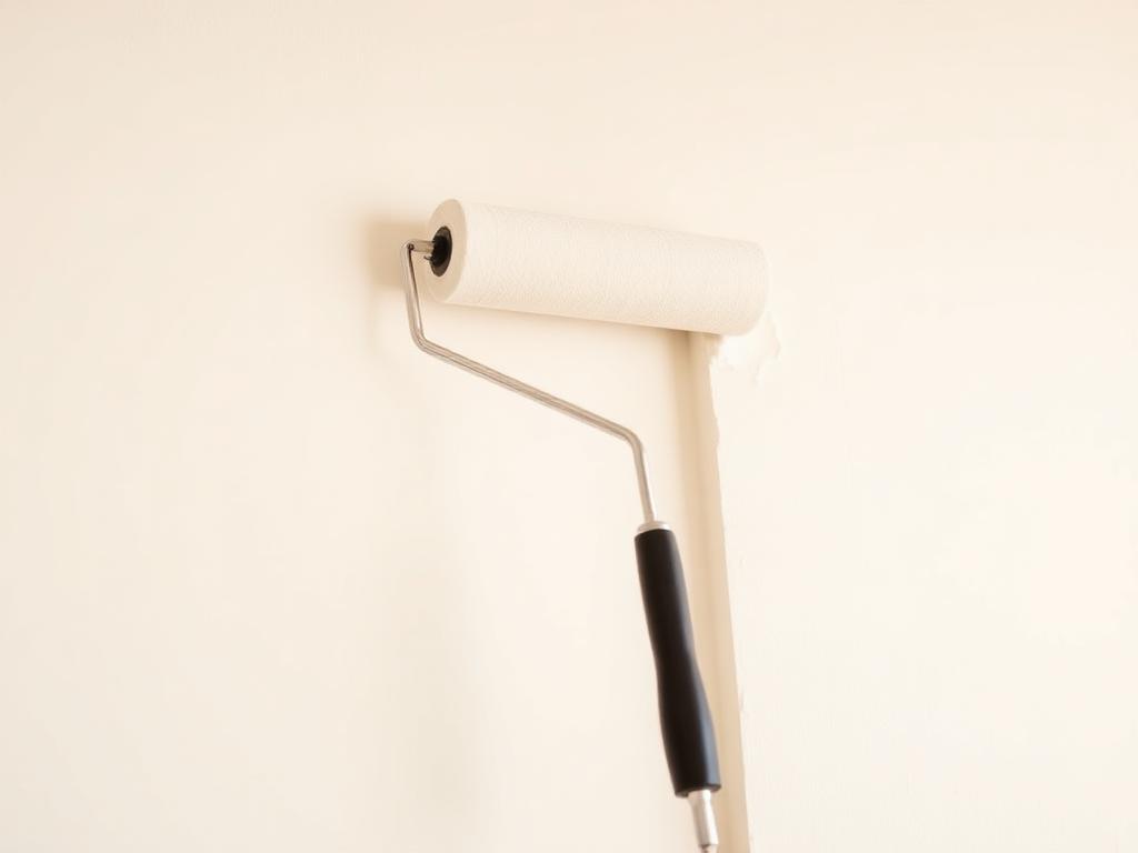 Wand mit frischer weißer Farbe und Farbroller