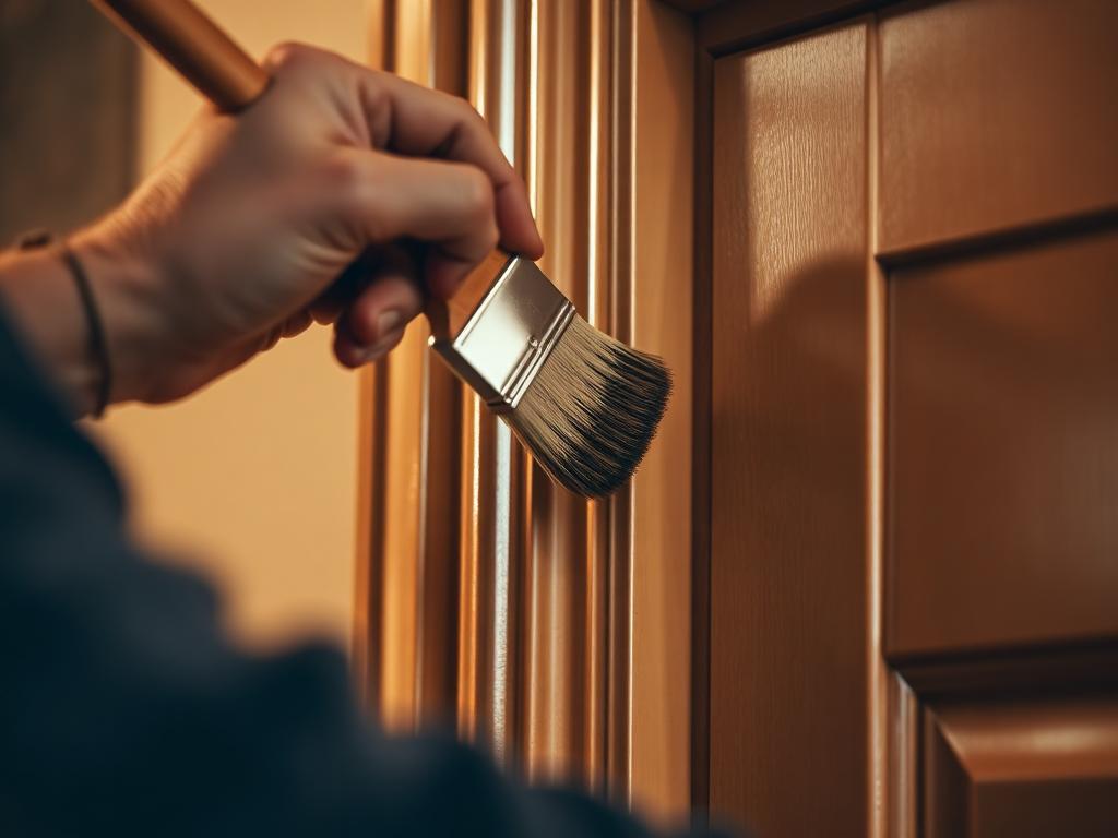 Sorgfältige Lackierung eines Türrahmens mit Pinsel